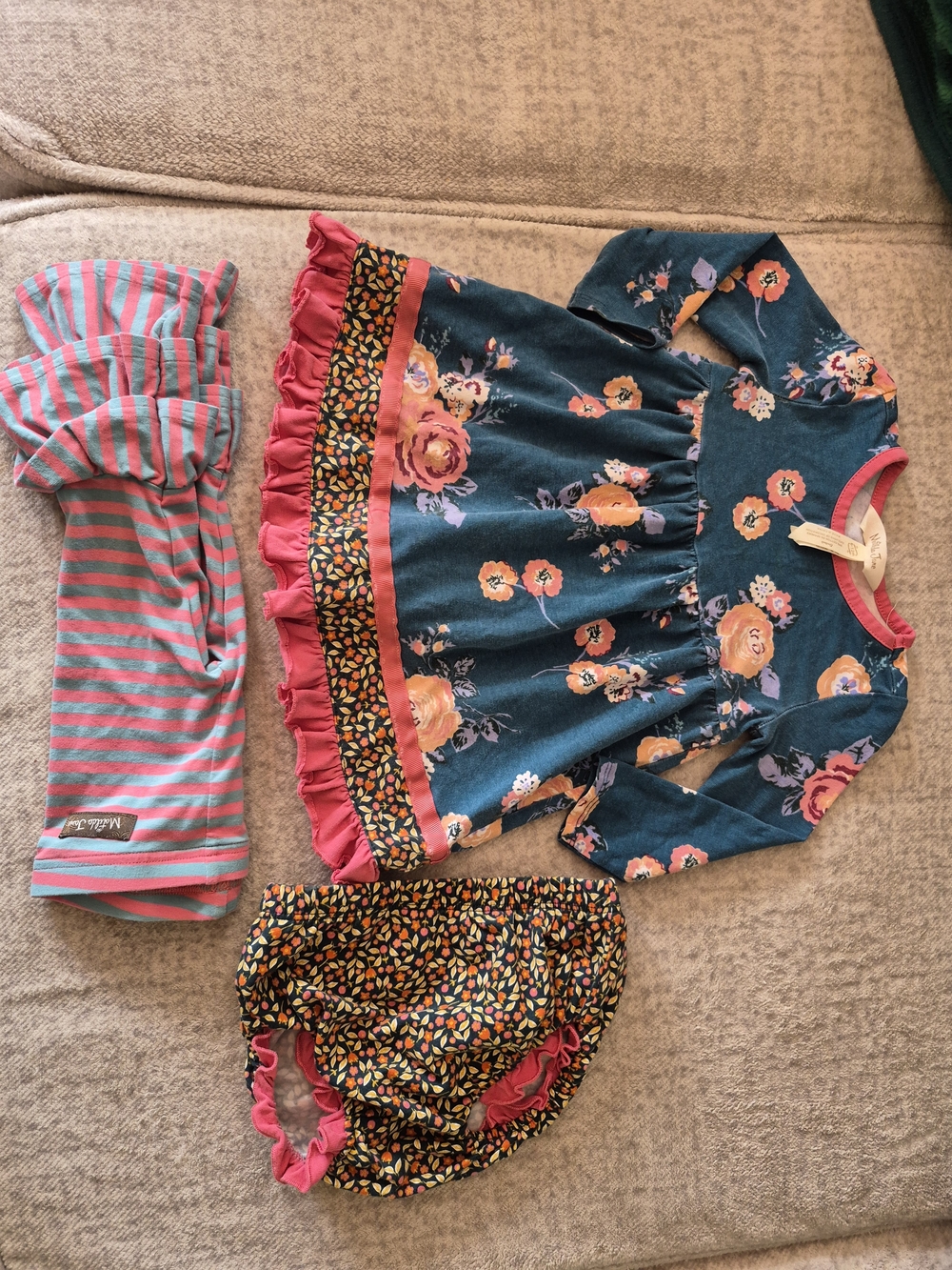 Matilda Jane Teal Floral & Pink Trim Girls Matching Set